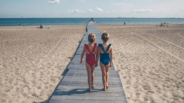 Two girls at the beach park on Amager in Copenhagen