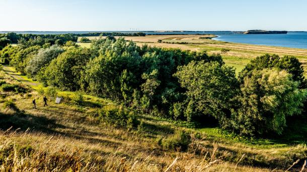 Hiking on island Mors with view over Limfjord, North Jutland in Denmark