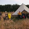 Camping with tent on cycling trip in Ærøskøbing, Ærø, Fyn