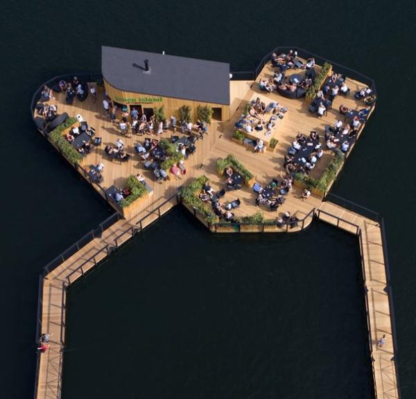 Green Island is a floating cafe in Copenhagen harbour
