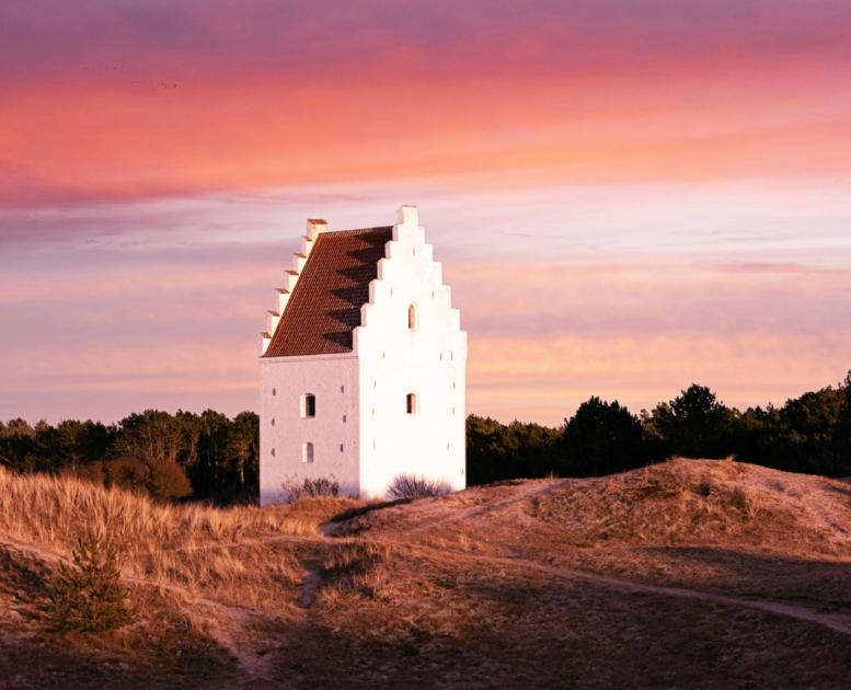The sand covered church in Skagen, North Jutland, Denmark